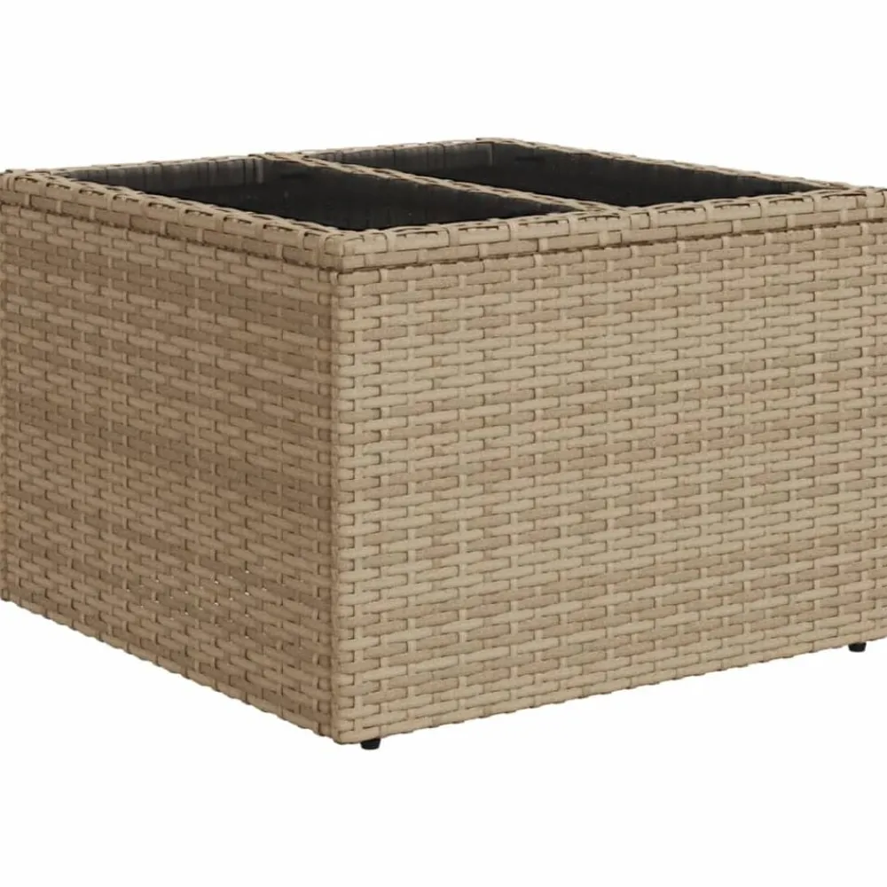 vidaXL Mesa de jardín superficie de vidrio ratán PE 55x55x37 cm Beige Sale