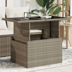 vidaXL Mesa de jardín superficie de vidrio ratán PE 100x55x73 cm Gris Sale