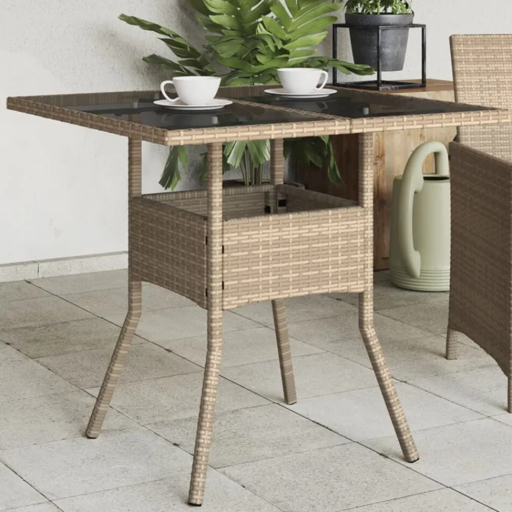 vidaXL Muebles De Jardín-Mesa de jardín superficie de vidrio ratán PE 80x80x75 cm