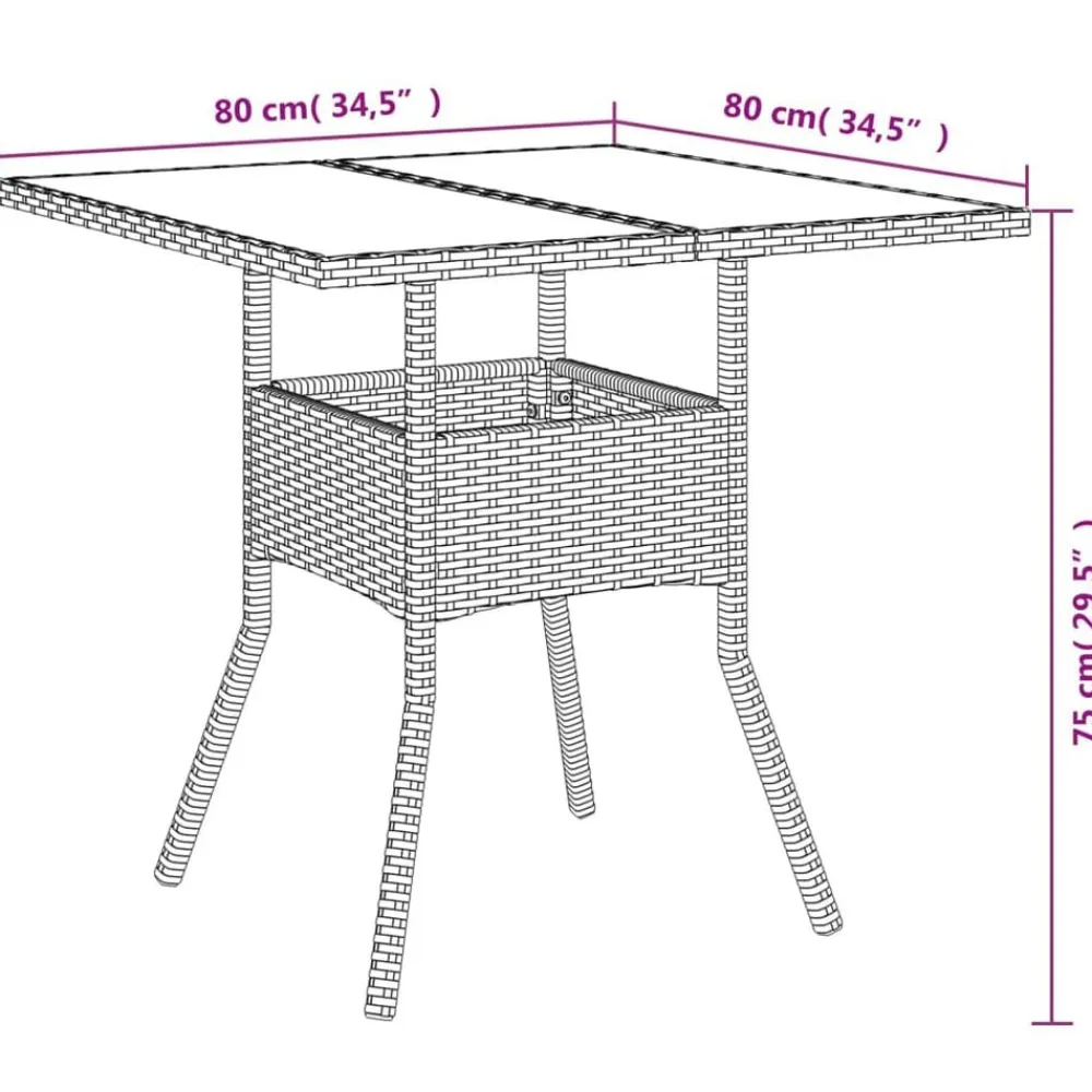 vidaXL Muebles De Jardín-Mesa de jardín superficie de vidrio ratán PE 80x80x75 cm