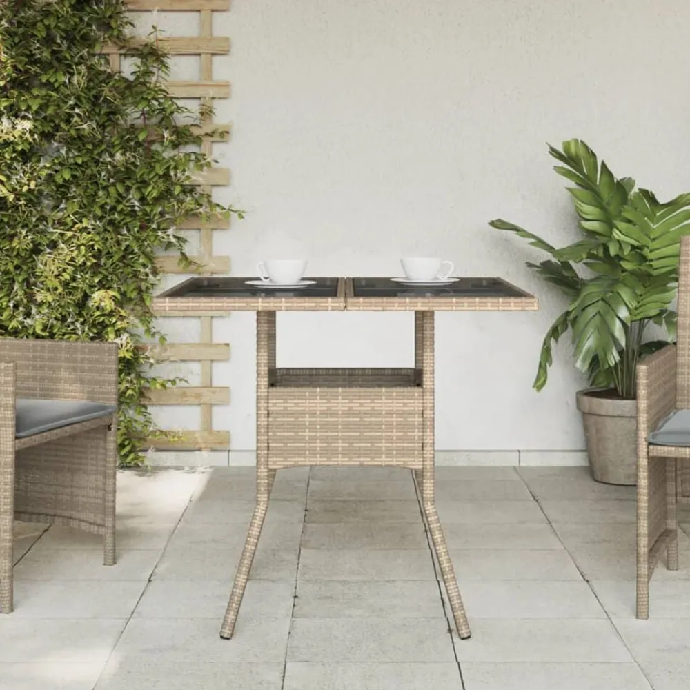 vidaXL Muebles De Jardín-Mesa de jardín superficie de vidrio ratán PE 80x80x75 cm