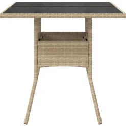 vidaXL Muebles De Jardín-Mesa de jardín superficie de vidrio ratán PE 80x80x75 cm