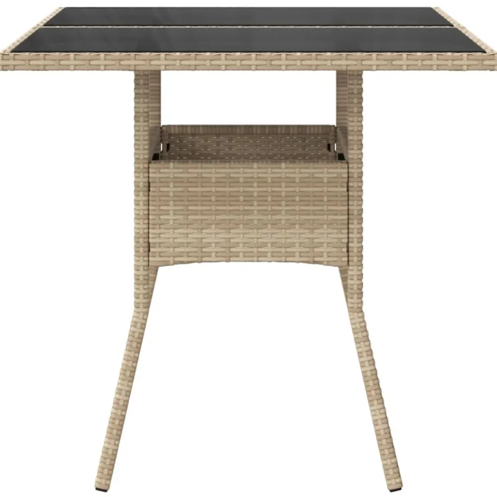 vidaXL Muebles De Jardín-Mesa de jardín superficie de vidrio ratán PE 80x80x75 cm