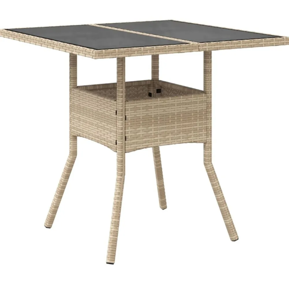 vidaXL Muebles De Jardín-Mesa de jardín superficie de vidrio ratán PE 80x80x75 cm