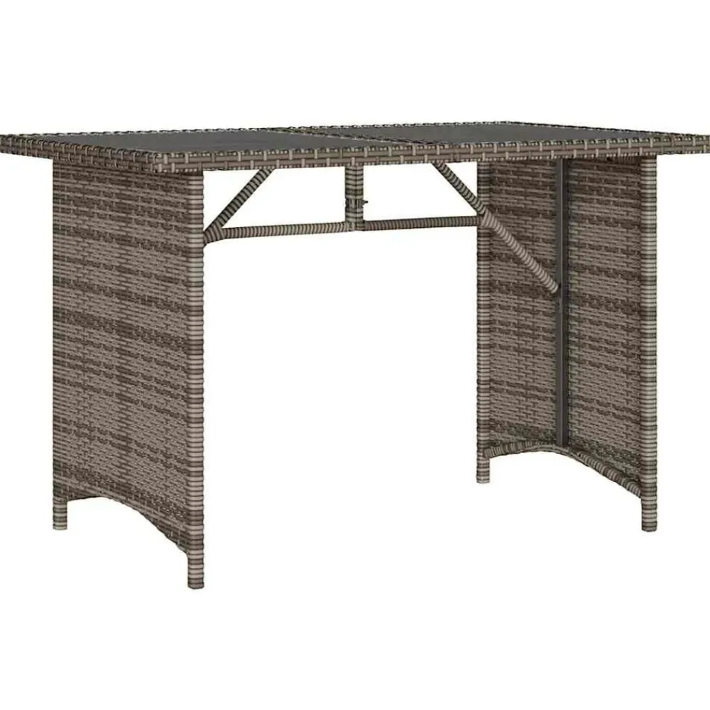 vidaXL Mesa de jardín superficie de vidrio ratán PE 110x68x70 cm Gris Hot