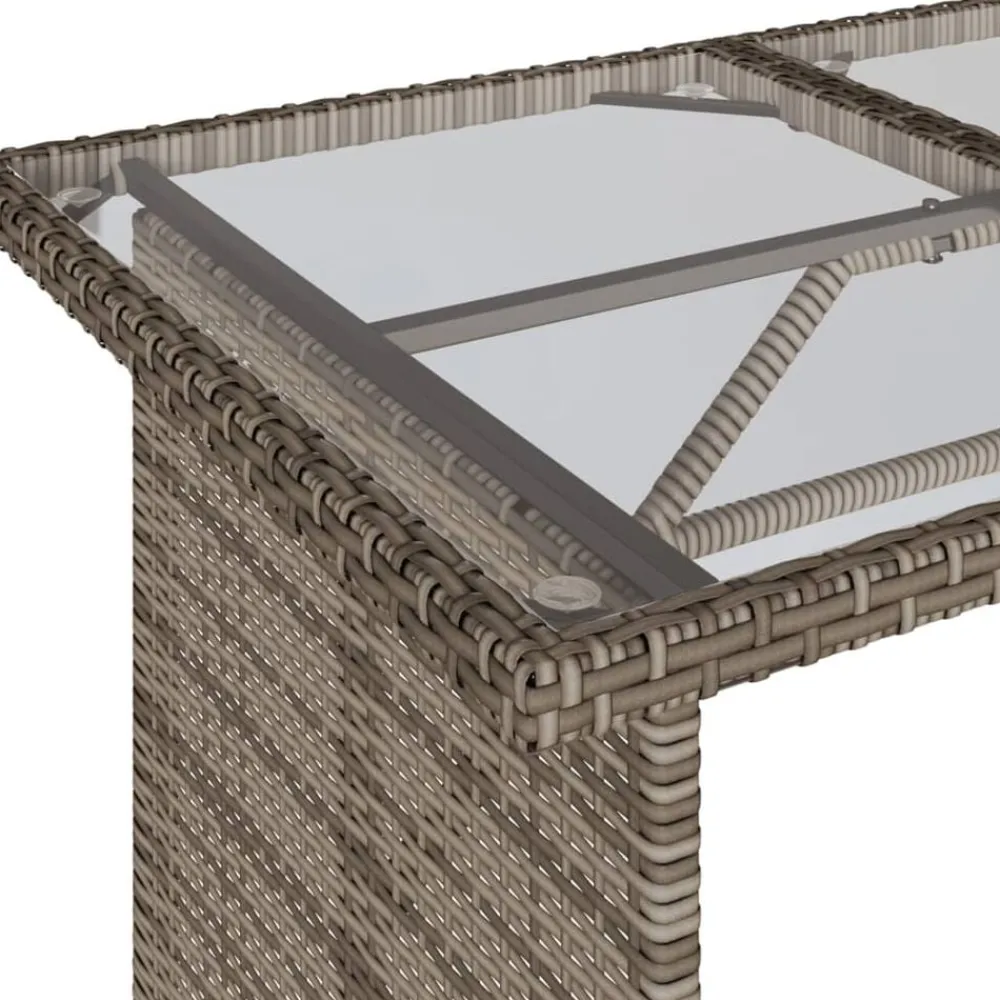 vidaXL Mesa de jardín superficie de vidrio ratán PE 110x68x70 cm Gris Hot