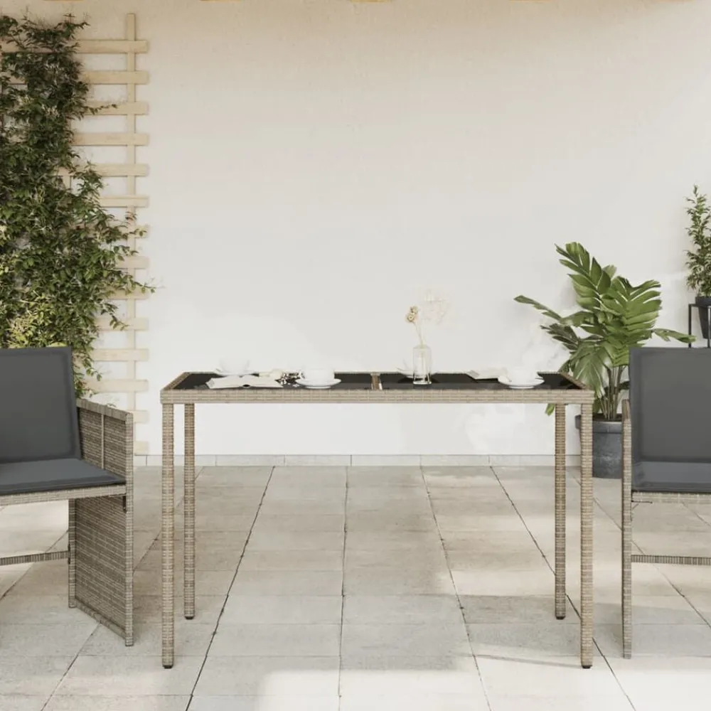 vidaXL Mesa de jardín superficie de vidrio ratán PE 115x54x74 cm Gris Online