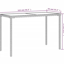 vidaXL Mesa de jardín superficie de vidrio ratán PE 115x54x74 cm Gris Online