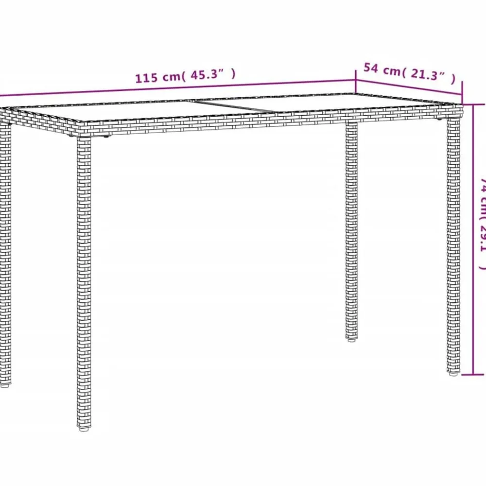 vidaXL Mesa de jardín superficie de vidrio ratán PE 115x54x74 cm Gris Online