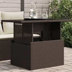 vidaXL Mesa de jardín superficie vidrio ratán PE marrón 100x55x73 cm Marr&oacute;n Discount