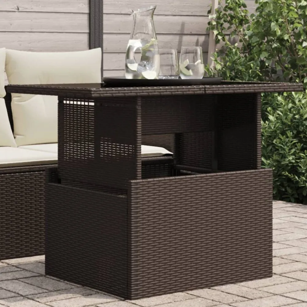 vidaXL Mesa de jardín superficie vidrio ratán PE marrón 100x55x73 cm Marrón Discount