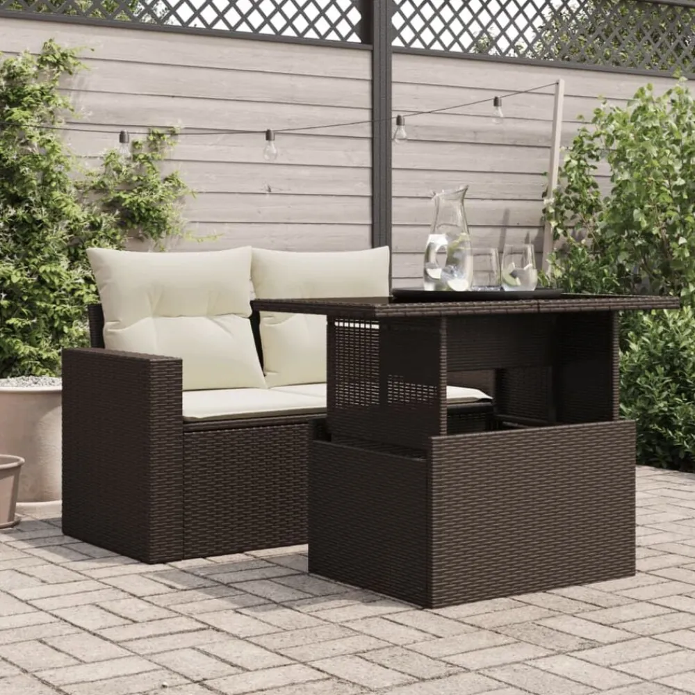 vidaXL Mesa de jardín superficie vidrio ratán PE marrón 100x55x73 cm Marrón Discount