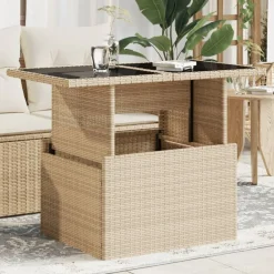 vidaXL Muebles De Jardín-Mesa de jardín superficie de vidrio ratán PE 100x55x73 cm