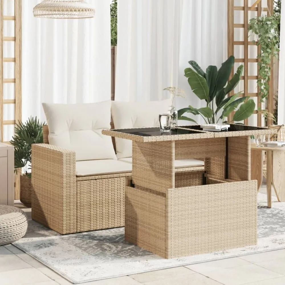 vidaXL Muebles De Jardín-Mesa de jardín superficie de vidrio ratán PE 100x55x73 cm