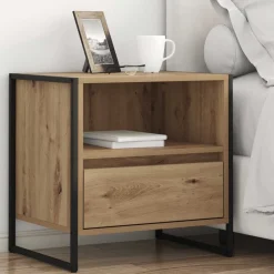 vidaXL Mesa de Noche con cajón Roble Artesanal 50 x 39,5 x 50 cm Roble artisan Discount