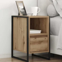 vidaXL Mesa de Noche con cajón Roble Artesanal 39,5 x 30 x 50 cm Roble artisan Sale