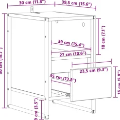 vidaXL Mesas-Mesa de Noche Sonoma 39,5 x 30 x 50 cm Madera contrachapada