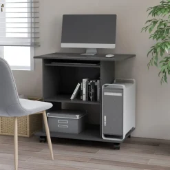 vidaXL Mesa de ordenador madera contrachapada 80x50x75 cm Gris New