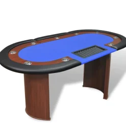 vidaXL Mesa de póker 10 jugadores bandeja de fichas y zona de crupier Azul