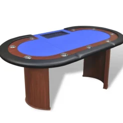 vidaXL Mesa de póker 10 jugadores bandeja de fichas y zona de crupier Azul