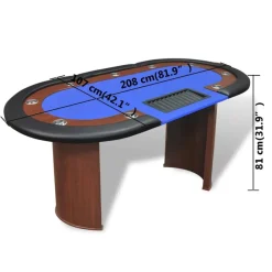 vidaXL Mesa de póker 10 jugadores bandeja de fichas y zona de crupier Azul
