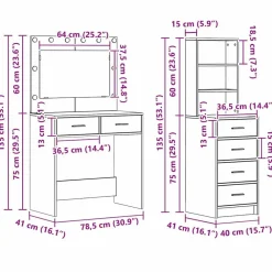 vidaXL Mesa de tocador Marrón 78.5 x 41 x 135 cm Madera contrachapada Roble Sonoma Best