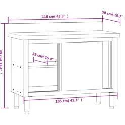 vidaXL Restauración-Mesa de trabajo de cocina puertas correderas acero inoxidable