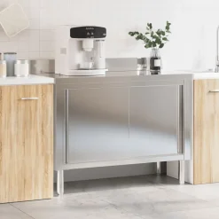 vidaXL Restauración-Mesa de trabajo de cocina puertas correderas acero inoxidable