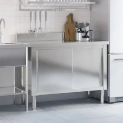 vidaXL Restauración-Mesa de trabajo de cocina puertas correderas acero inoxidable