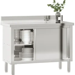 vidaXL Restauración-Mesa de trabajo de cocina puertas correderas acero inoxidable