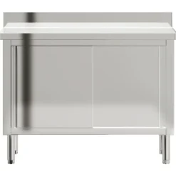vidaXL Restauración-Mesa de trabajo de cocina puertas correderas acero inoxidable