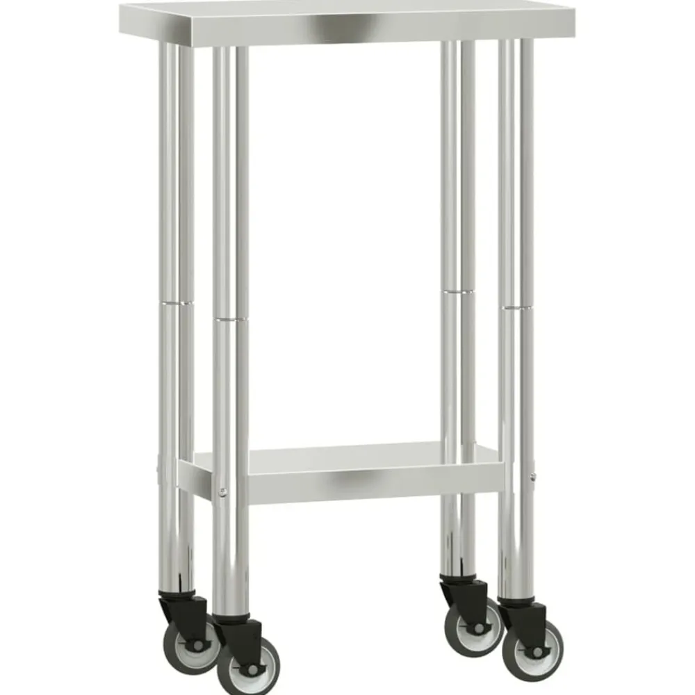 vidaXL Mesa de trabajo de cocina con ruedas acero inox 55x30x85 cm Clearance