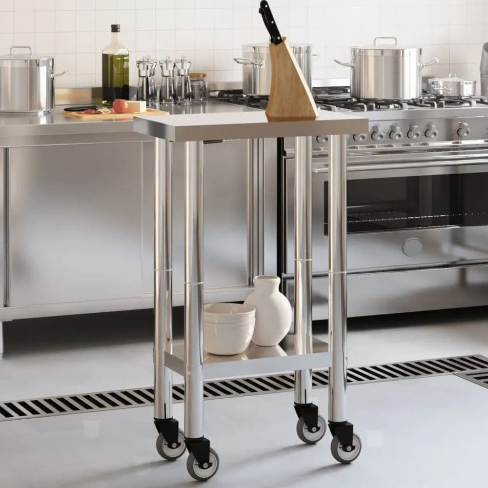 vidaXL Mesa de trabajo de cocina con ruedas acero inox 55x30x85 cm Clearance