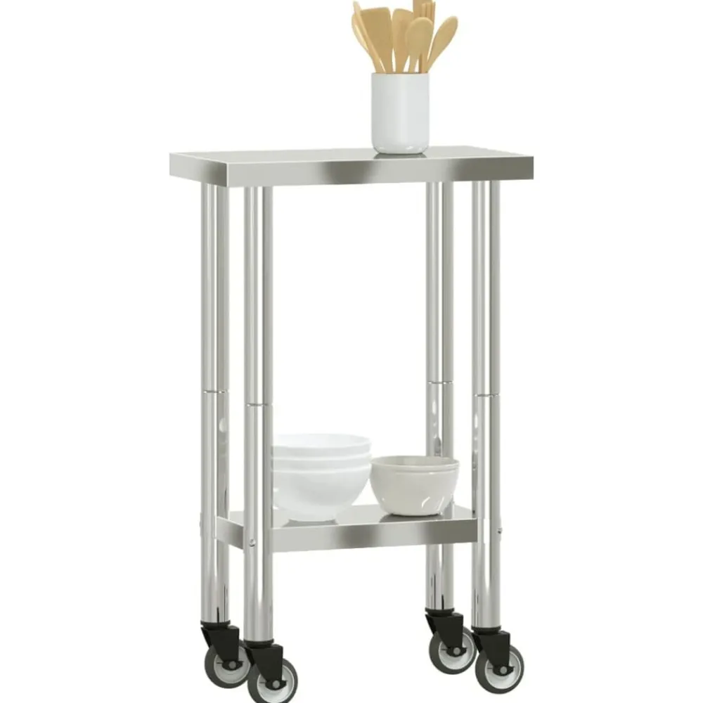 vidaXL Mesa de trabajo de cocina con ruedas acero inox 55x30x85 cm Clearance