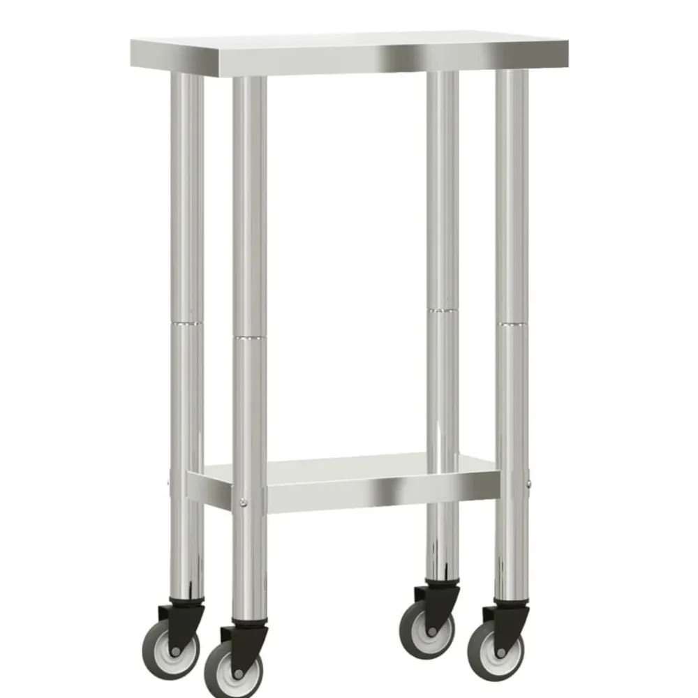 vidaXL Mesa de trabajo de cocina con ruedas acero inox 55x30x85 cm Clearance