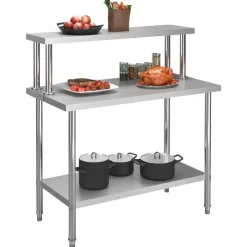 vidaXL Restauración-Mesa de trabajo de cocina con estante acero inox 120x60x120cm