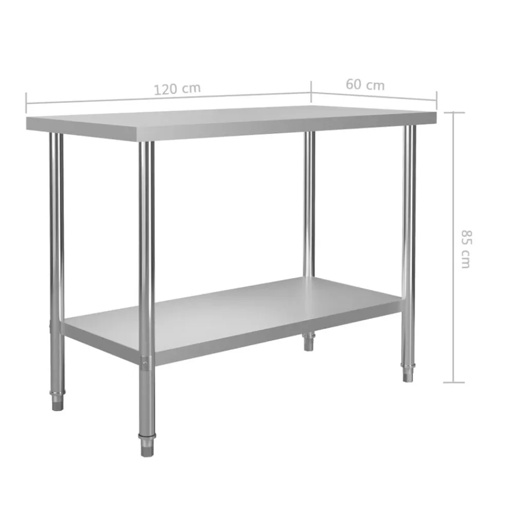 vidaXL Mesa de trabajo de cocina con estante acero inox 120x60x150 cm Outlet