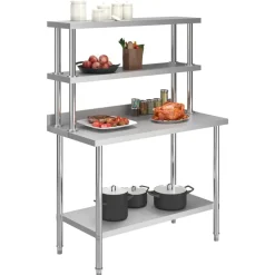 vidaXL Mesa de trabajo de cocina con estante acero inox 120x60x150 cm Discount