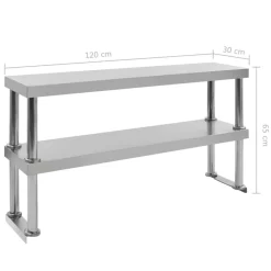 vidaXL Mesa de trabajo de cocina con estante acero inox 120x60x150 cm Discount