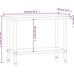 vidaXL Mesa de trabajo de cocina acero inoxidable 110x55x85 cm Clearance