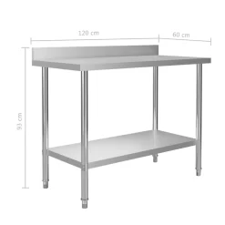 vidaXL Restauración-Mesa de trabajo de cocina con estante acero inox 120x60x120 cm