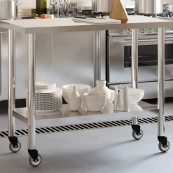 vidaXL Restauración-Mesa de trabajo de cocina con ruedas acero inox 110x55x85 cm