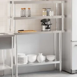 vidaXL Mesa de trabajo para cocina con estante acero inox 110x30x150cm New