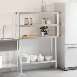 vidaXL Mesa de trabajo para cocina con estante acero inox 110x30x150cm New