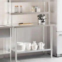 vidaXL Restauración-Mesa de trabajo para cocina con estante acero inox 110x55x150cm