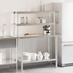 vidaXL Restauración-Mesa de trabajo para cocina con estante acero inox 110x55x150cm