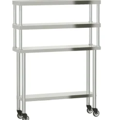 vidaXL Mesa de trabajo para cocina con estante acero inox 110x30x150cm Hot