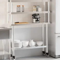 vidaXL Mesa de trabajo para cocina con estante acero inox 110x30x150cm Hot