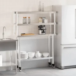 vidaXL Mesa de trabajo para cocina con estante acero inox 110x30x150cm Hot