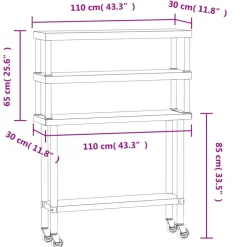 vidaXL Mesa de trabajo para cocina con estante acero inox 110x30x150cm Hot